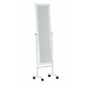 CLP Espejo de pie Medusa rectangular con ruedas sencillo espejo para guardarropa color: blanco espejo inclinable 