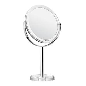 Brillo Adjustable Espejo de Tocador Portátil Espejo Maquillaje con Luz LED Aumento 1X/10X Espejo Cosmético Iluminado de Mesa,180 Rotación 