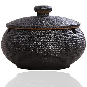 Panngu Cenicero retro de cerámica, color negro, con tapa pa…