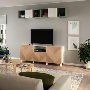 IKEA - Mueble TV y armario Blanco/verde claro/chapa roble