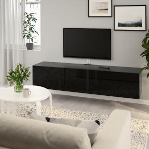 IKEA - Mueble TV Negro-marrón/Selsviken alto brillo/negro
