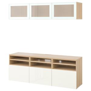IKEA - Mueble TV puertas vidrio Efecto roble tinte blanco/S…