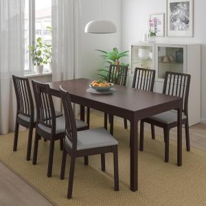 IKEA - EKEDALEN Mesa y 4 sillas marrón oscuro/Orrsta gris c…