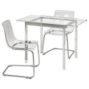 IKEA - TOBIAS Mesa y dos sillas transparente/cromado transp…