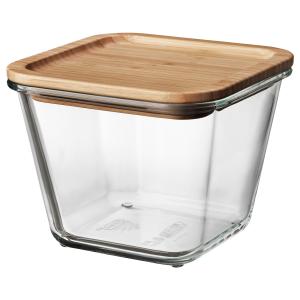 IKEA - 365  Bote con tapa Cuadrado vidrio/bambú 1.2 l