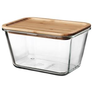 IKEA - 365  Bote con tapa Rectangular vidrio/bambú 1.8 l