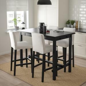 IKEA - BERGMUND Barra y 4 taburetes negro/Inseros blanco/ne…