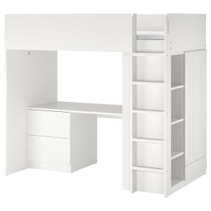 IKEA - Cama alta Blanco con marco/con escritorio con 3 cajo…
