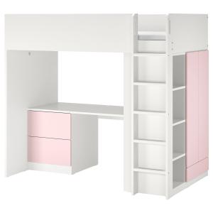 IKEA - Cama alta Blanco rosa claro/con escritorio con 3 caj…