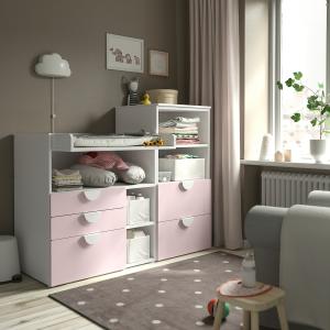 IKEA - PLATSA Cambiador bebé Blanco rosa claro/con librería…