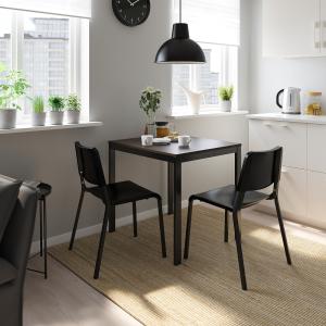 IKEA - TEODORES Mesa y dos sillas negro marrón oscuro/negro