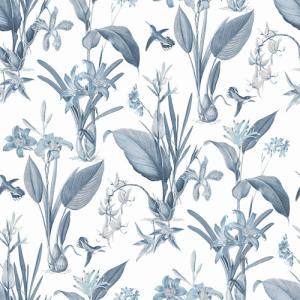 Papel pintado espumante floral jardín azul