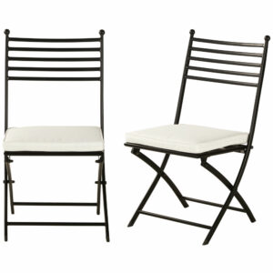 2 sillas de jardín plegables de acero negro y cojines blanc…