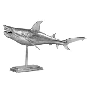 Escultura tiburón alumino plateado 106 x 36 x 61 cm
