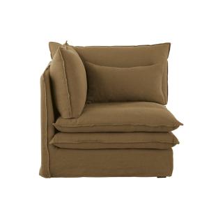 Esquina para sofá modulable de lino arrugado marrón café