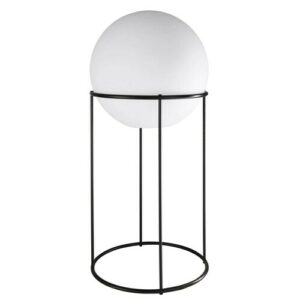 Lámpara de jardín de metal negro y esfera blanca H. 87 cm