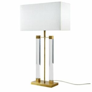 Lámpara de metal color latón con pantalla blanca