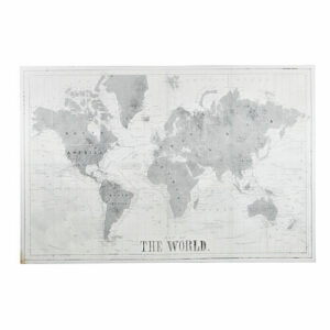 Lienzo con mapa del mundo gris y blanco 180x120