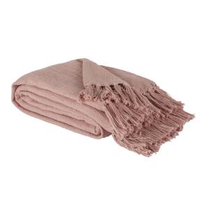 Manta de algodón rosa empolvado con flecos 160 x 210