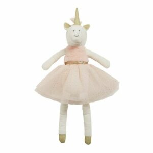 Muñeco unicornio rosa, blanco y dorado