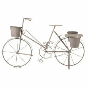Portaplantas bicicleta de metal gris con efecto envejecido