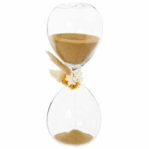 Reloj de arena de cristal con ornamento de flor seca
