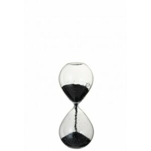 Reloj de arena perlas vidrio negro Alt. 25 cm