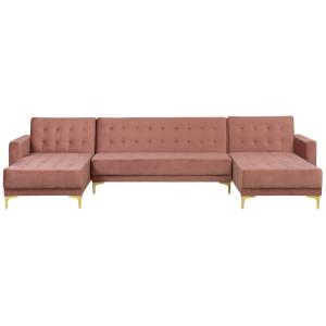 Sofá cama en forma de U de terciopelo rosa