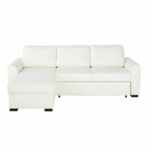 Sofá cama esquinero de 4 plazas de tela engomada blanca