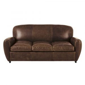 Sofá-cama vintage de 3 plazas de piel marrón
