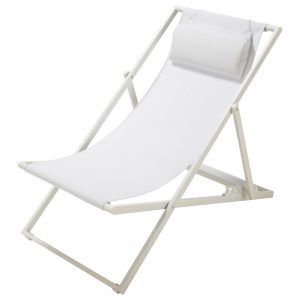 Tumbona/silla de playa plegable de metal blanca