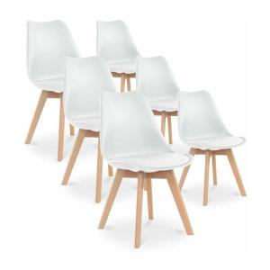 Juego de 6 sillas - Blanco - Escandinavo - Base de madera