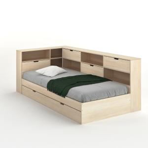 Cama con cama nido, compartimentos y somier Yann