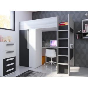 Cama alta NICOLAS - 90 x 200 cm - con armario y escritorio…