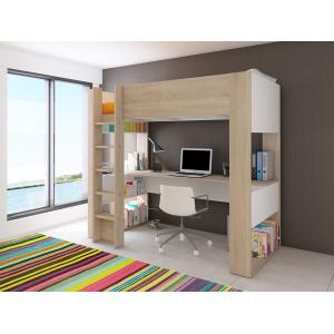 Cama alta NOAH con escritorio y estantería integrados - 90x…