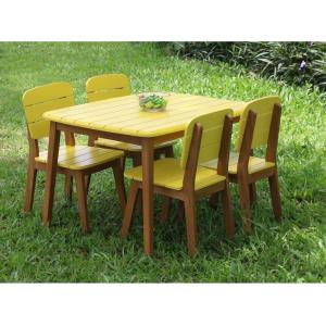 Comedor de jardín amarillo para niños de acacia: 4 sillas y…
