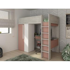 Cama alta NICOLAS - 90 x 200 cm - con armario y escritorio…