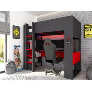 Cama alta gamer NOAH con escritorio y compartimentos - 90 x…