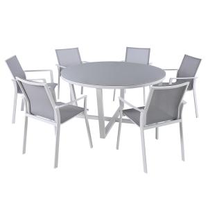 Comedor de jardín gris y blanca de aluminio - Mesa redonda…