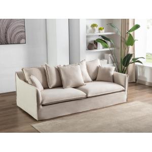 Sofá de 3 plazas de tela y lino beige SANKA - Venta Unica