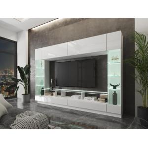Mueble TV con compartimentos y LEDs - Blanco lacado - BRIAN…