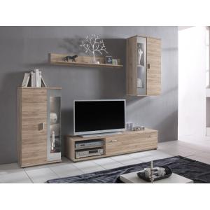 Mueble TV DYLAN con compartimentos - LEDs - Color: roble