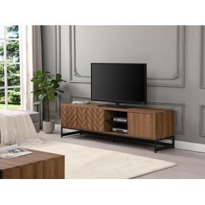 Mueble TV con 3 puertas y 2 estantes - MDF - Natural y negr…