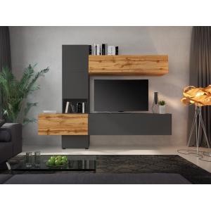 Mueble TV con compartimentos - Antracita y natural - LITINA