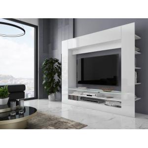 Mueble TV con compartimentos y LEDs - Blanco lacado - JORLE…