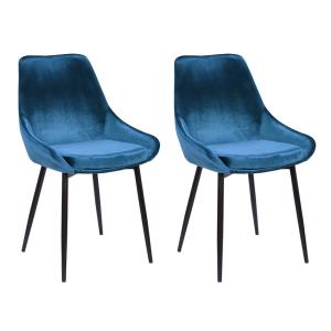 Lote de 2 sillas MASURIE - Terciopelo - azul - Venta Unica