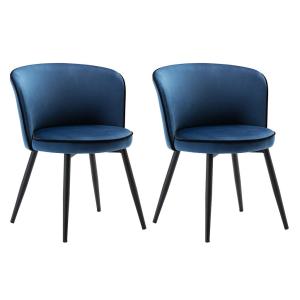 Lote de 2 sillas MILANO - Terciopelo y acero - Azul noche -…