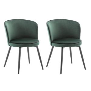 Lote de 2 sillas MILANO - Terciopelo y acero - verde oscuro