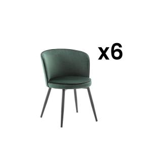 Lote de 6 sillas MILANO - Terciopelo y acero - verde oscuro