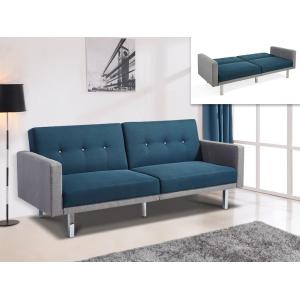 Sofá cama 3 plazas de tela CALDER - Azul y brodes gris clar…